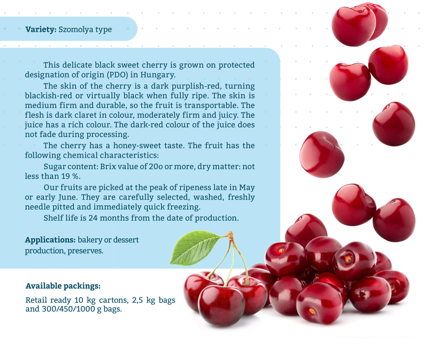 Black sweet cherry detail page with product description