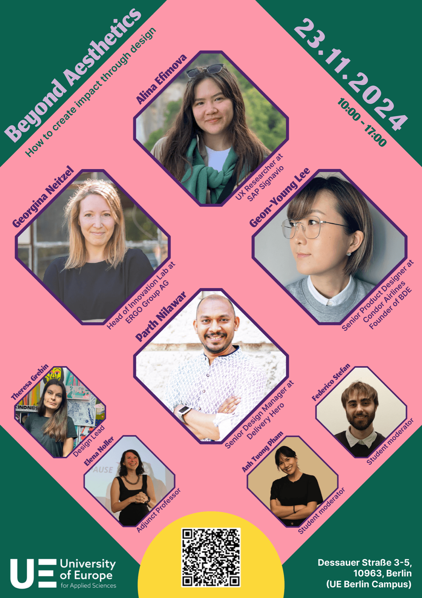 Final conference poster with all speakers and a QR code