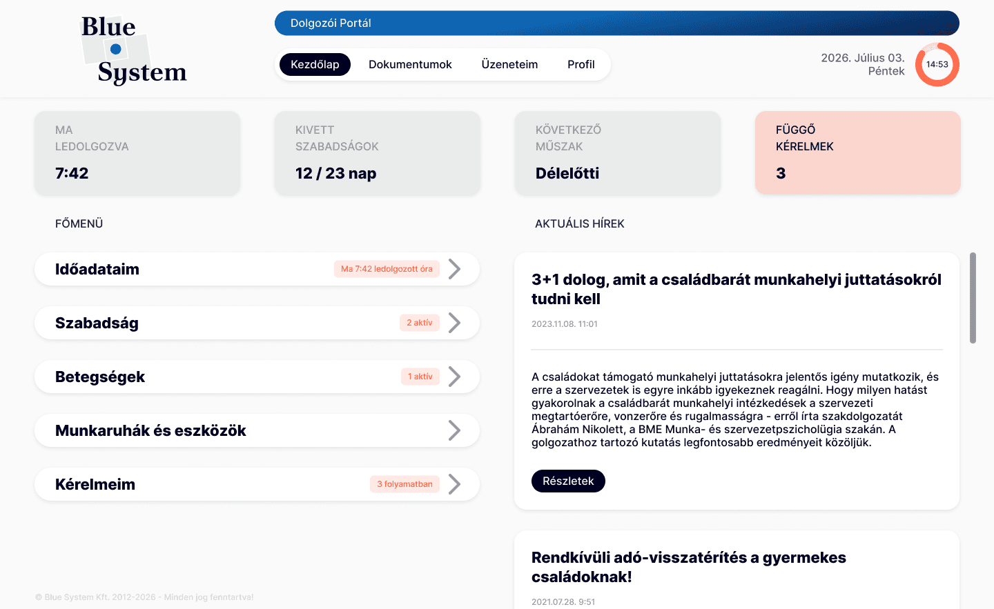 Redesigned Blue System employee portal