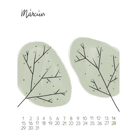 March page with a hand-painted nature illustration