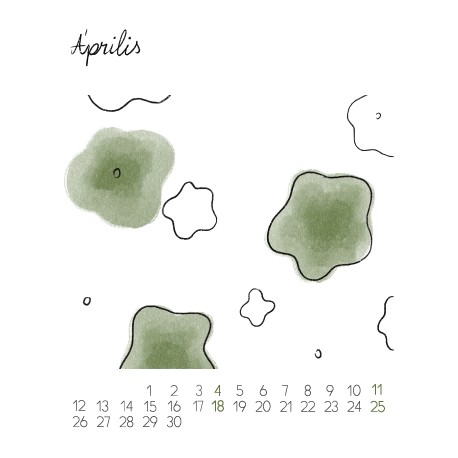 April page with a hand-painted nature illustration