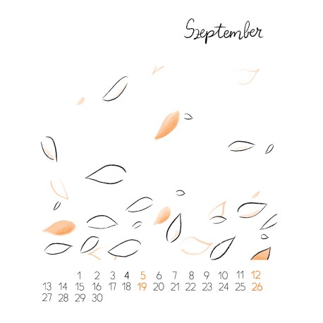 September page with a hand-painted nature illustration