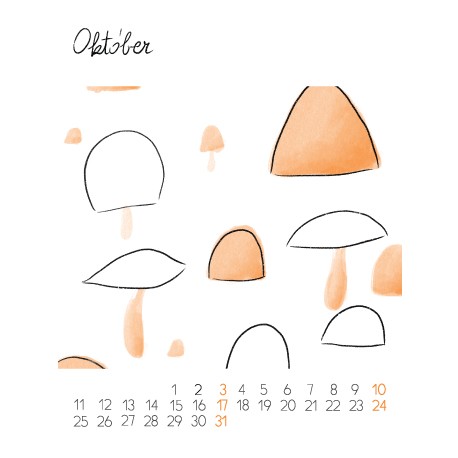 October page with a hand-painted nature illustration