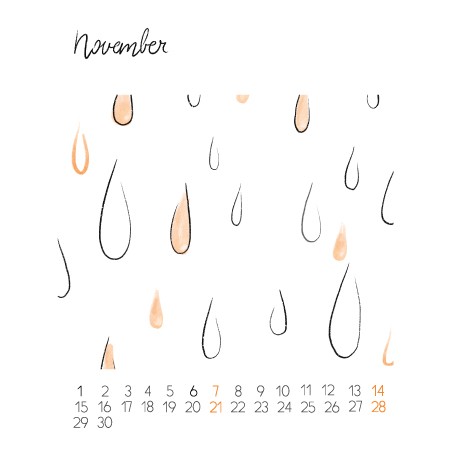 November page with a hand-painted nature illustration