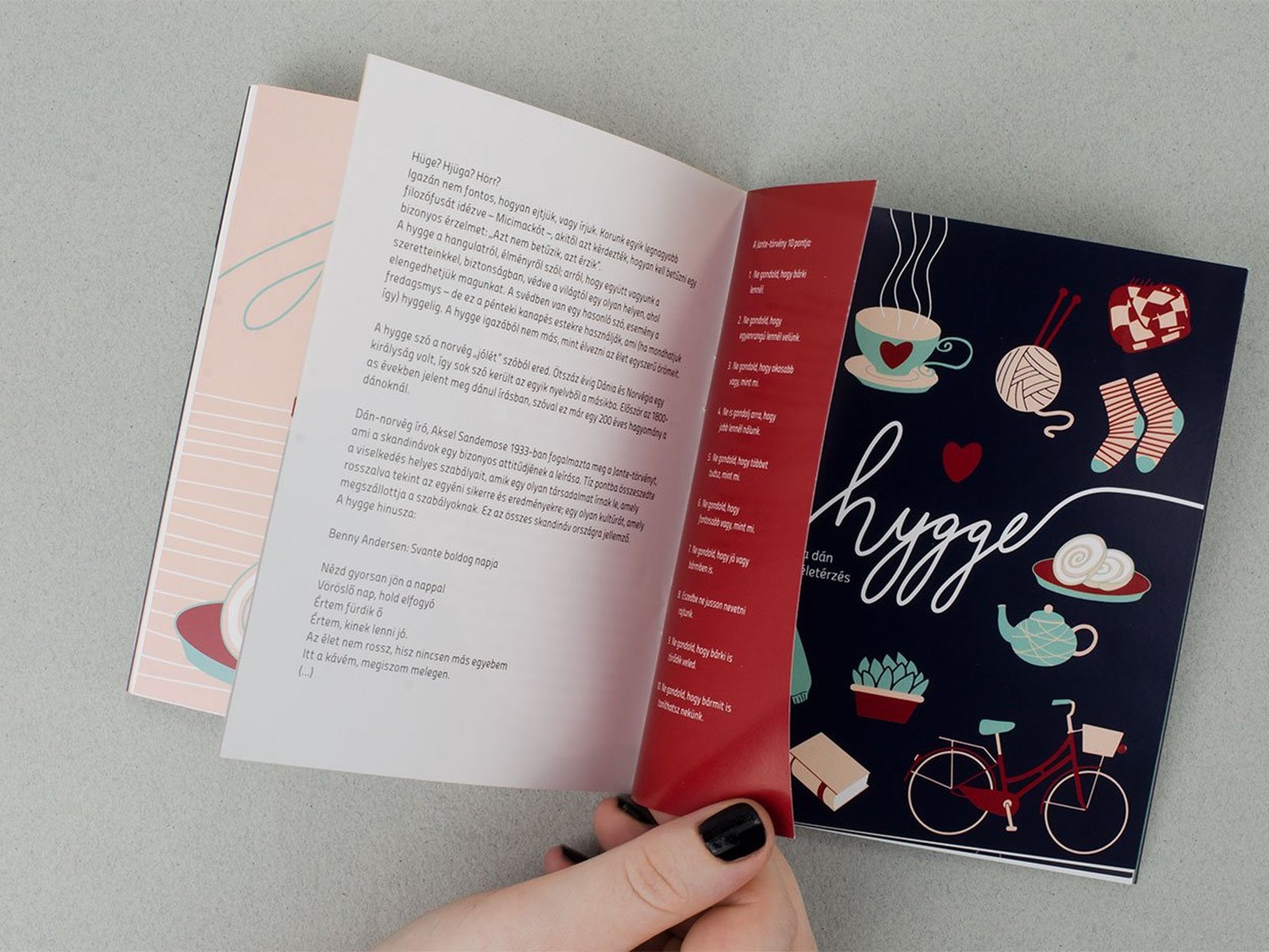 The open booklet on a hygge spread