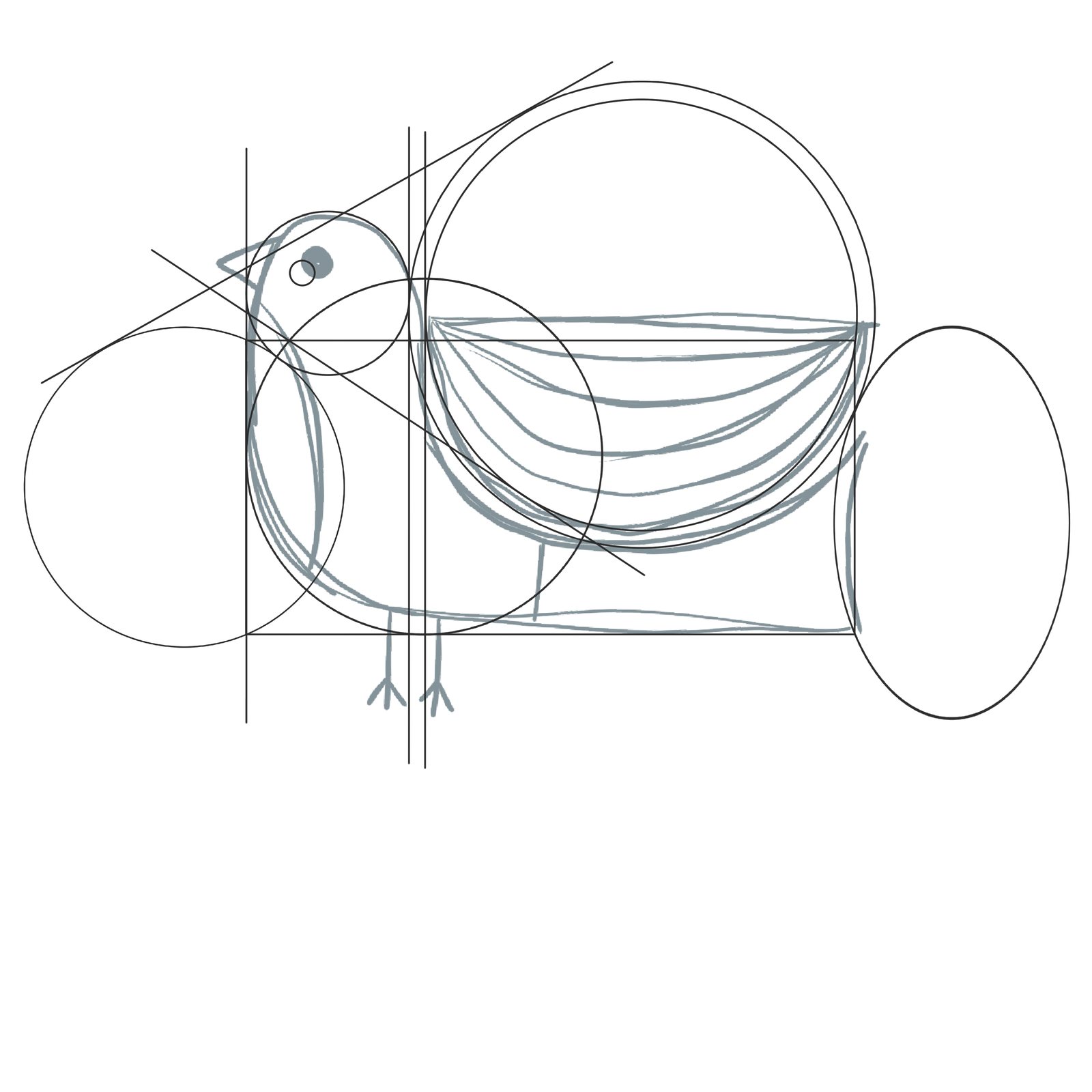 Construction drawing of the round bird motif
