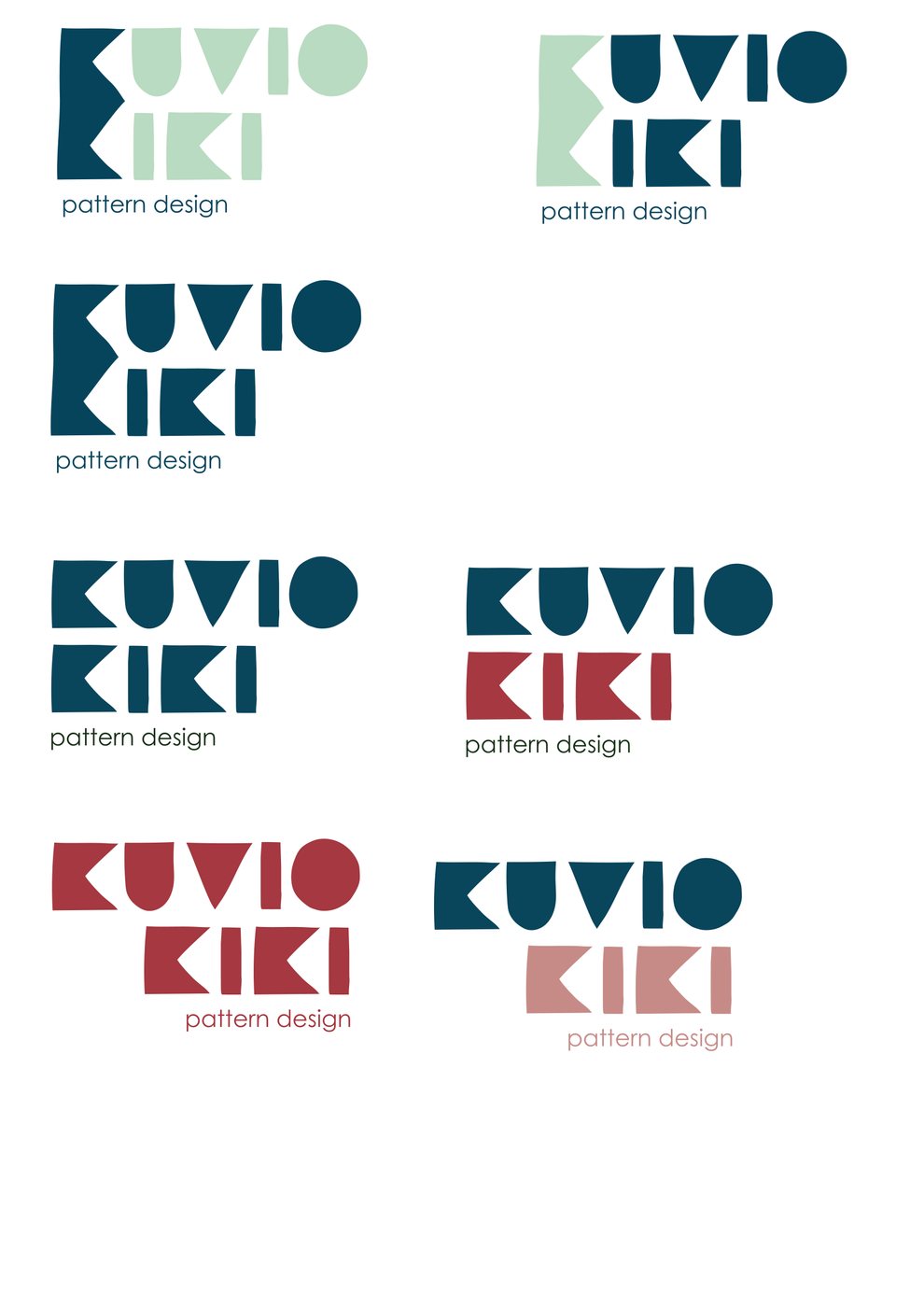 The final stacked logo in different colour combinations with the pattern design tagline