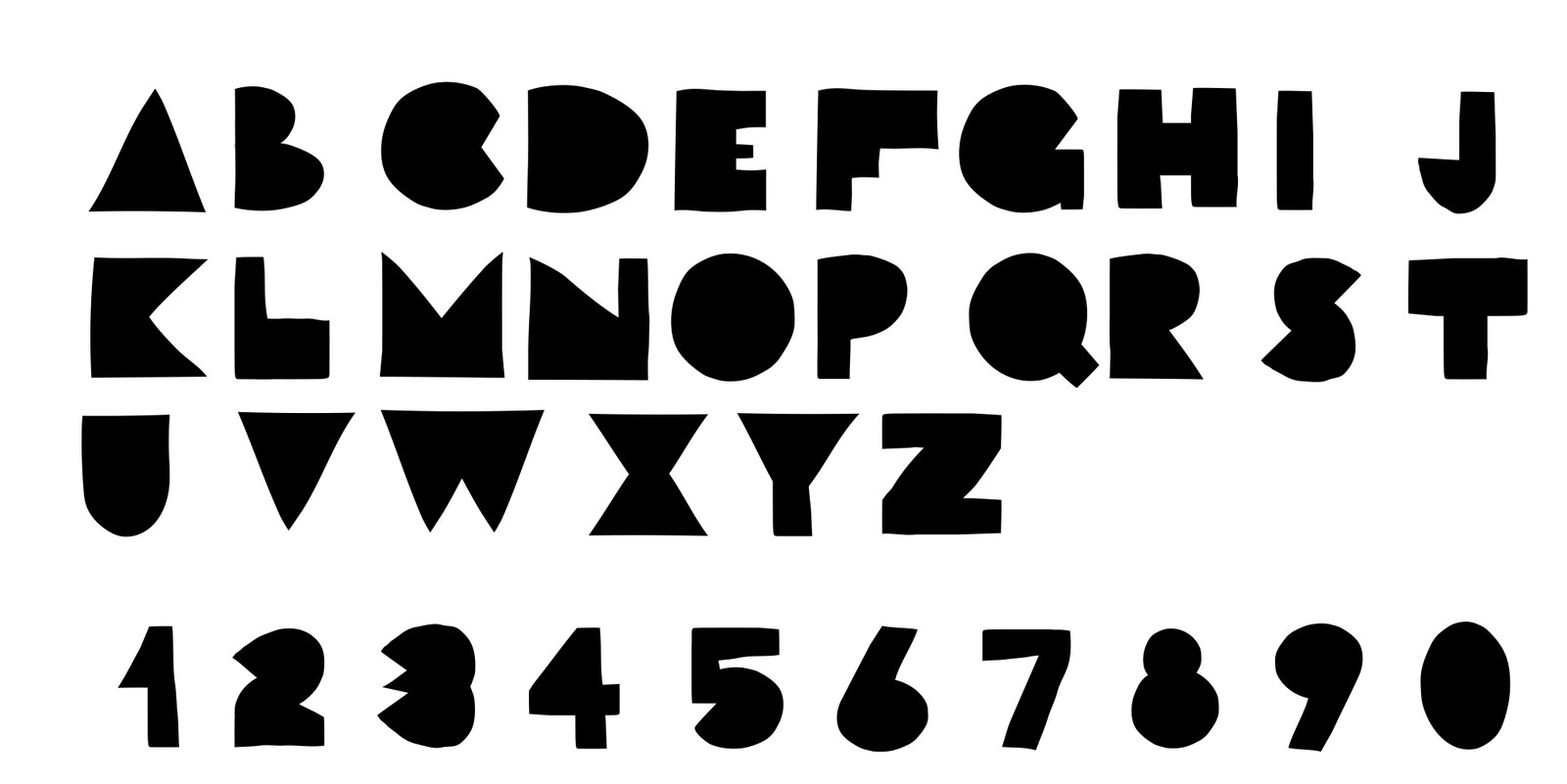 The custom geometric alphabet from A to Z with numbers