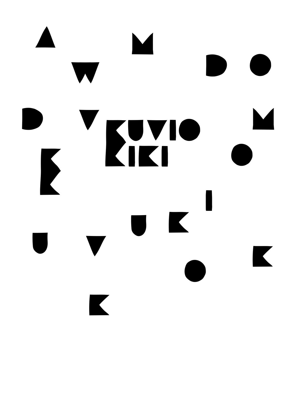 Letter confetti pattern around the logo