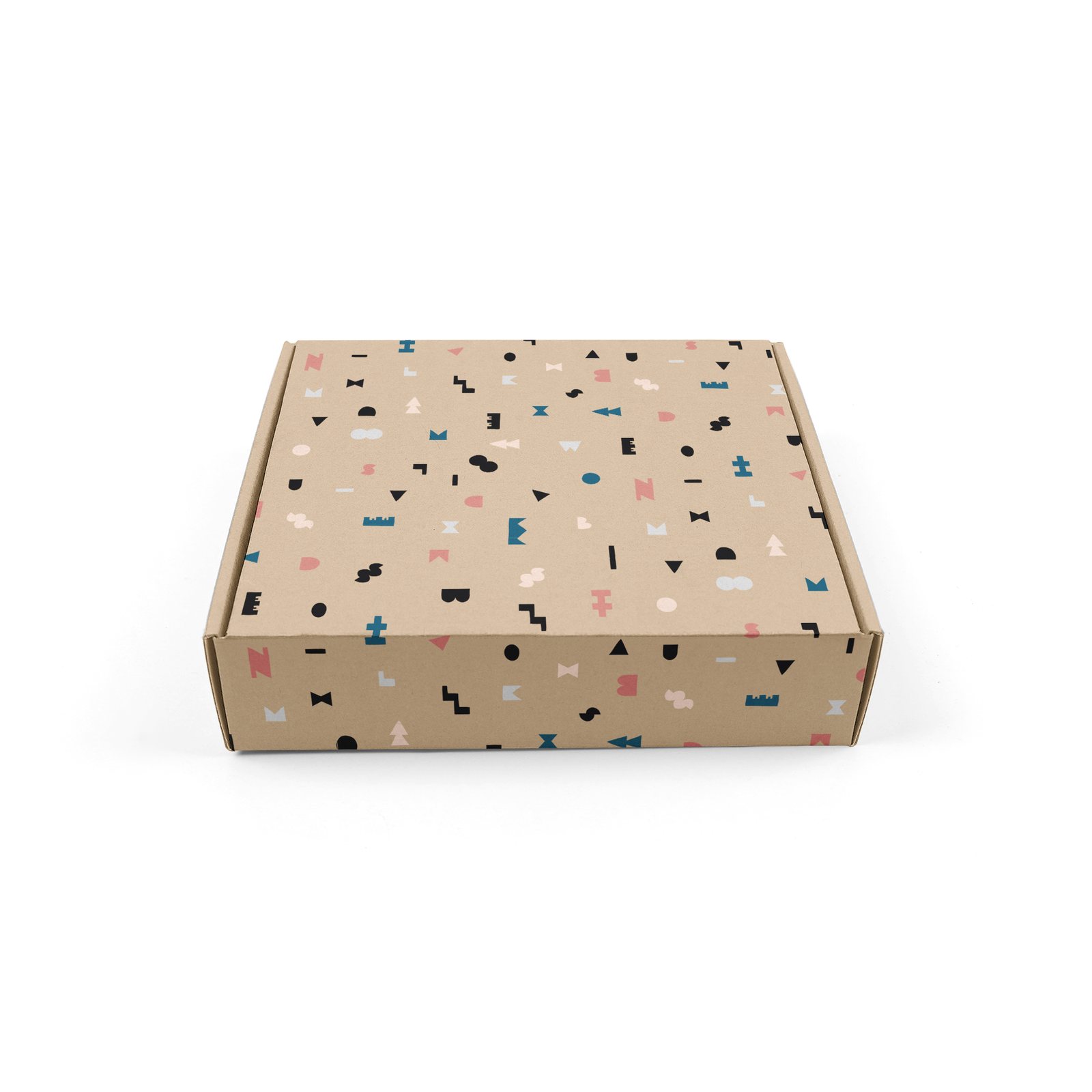 Kraft box covered in letter confetti