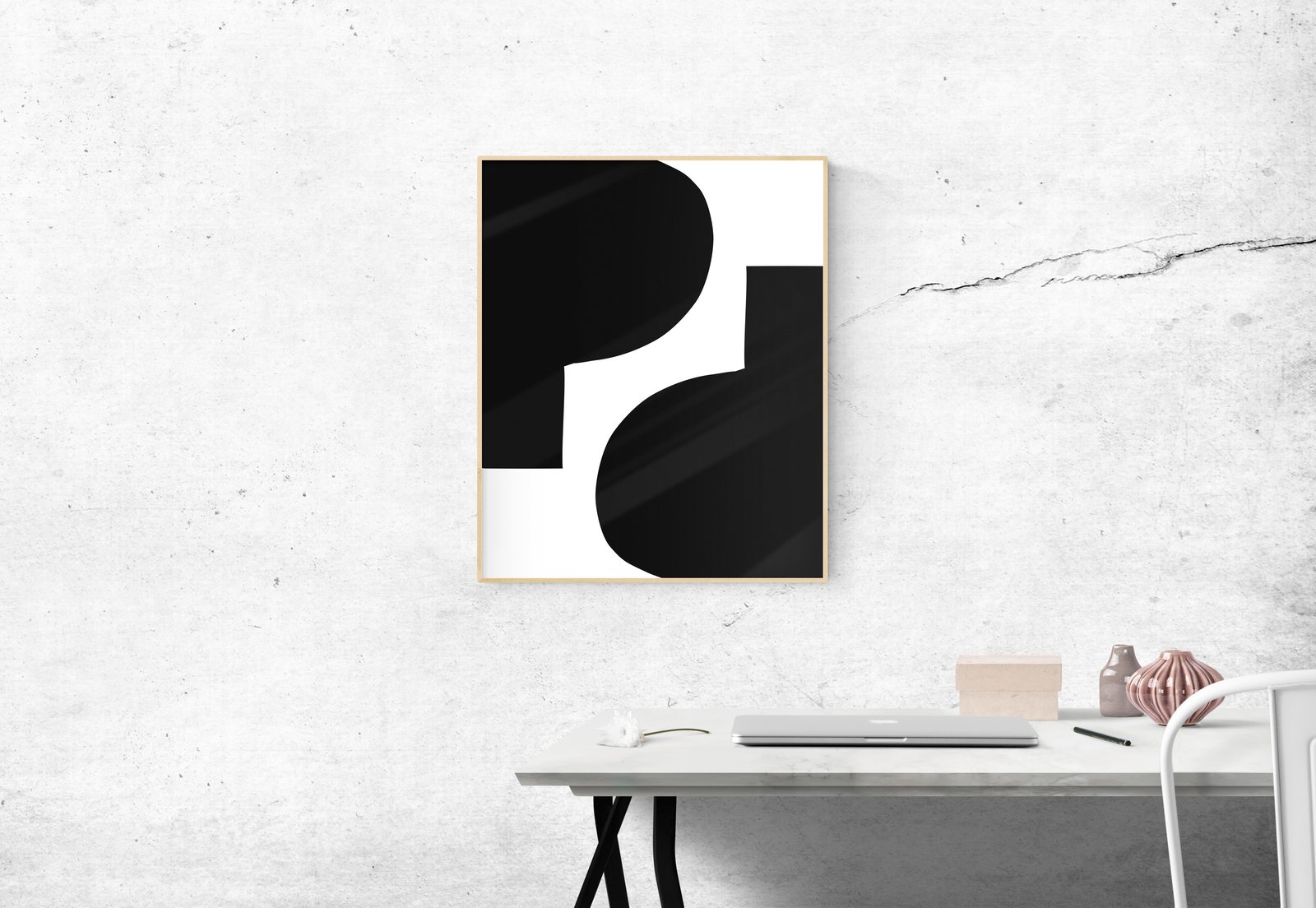 Framed abstract print made from letter shapes