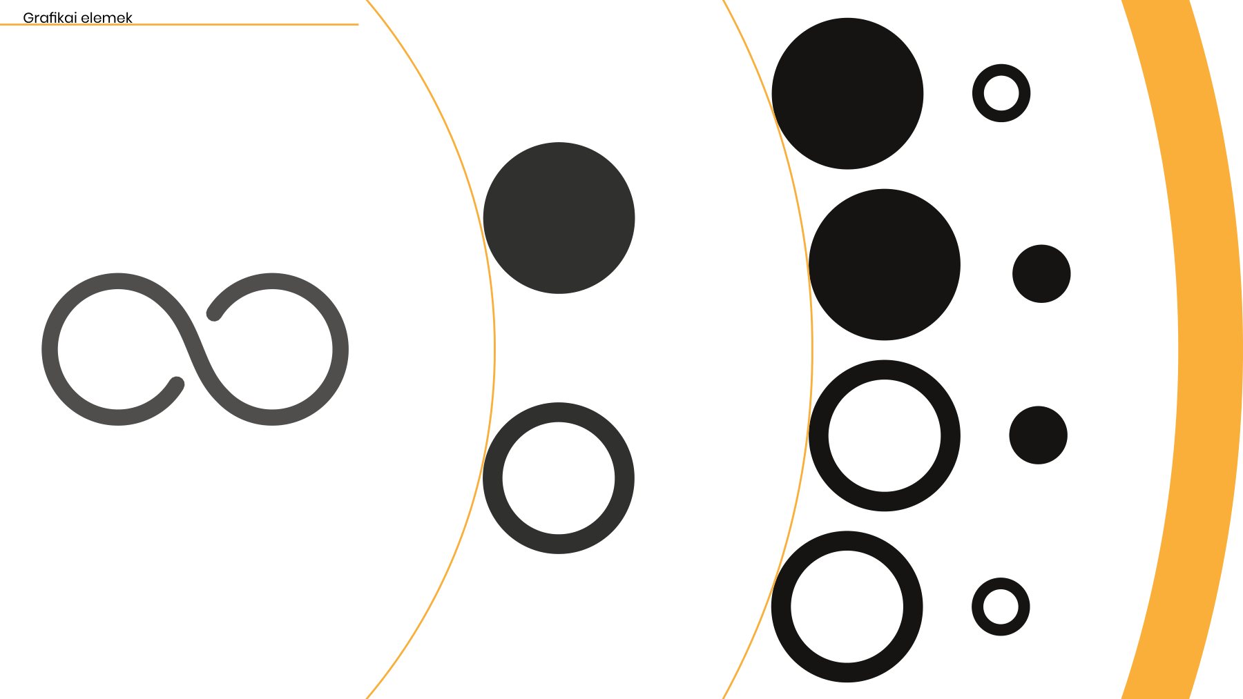 Graphic elements: filled and outlined circles and the linked logo shape