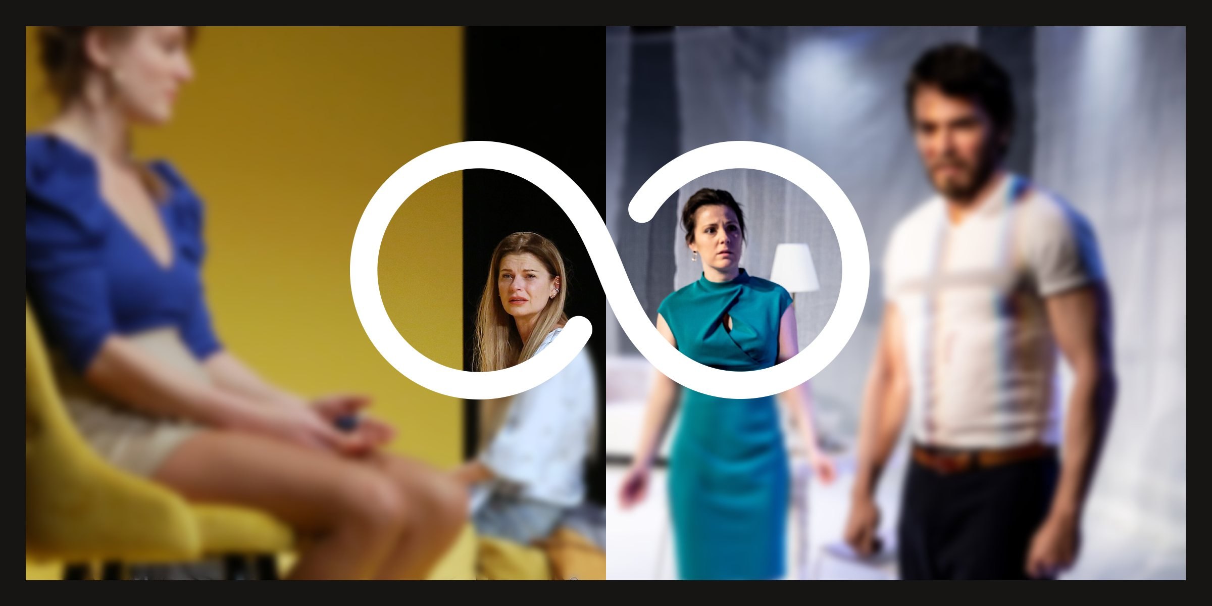 Two social media posts side by side: their white half-circles join in the middle into the linked Loupe logo