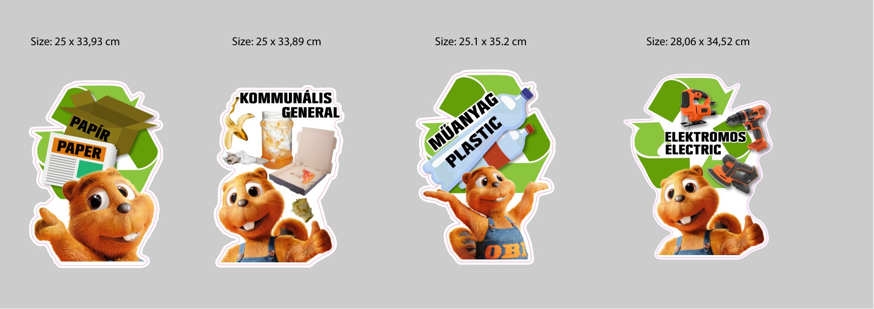 Recycling bin stickers with the beaver mascot
