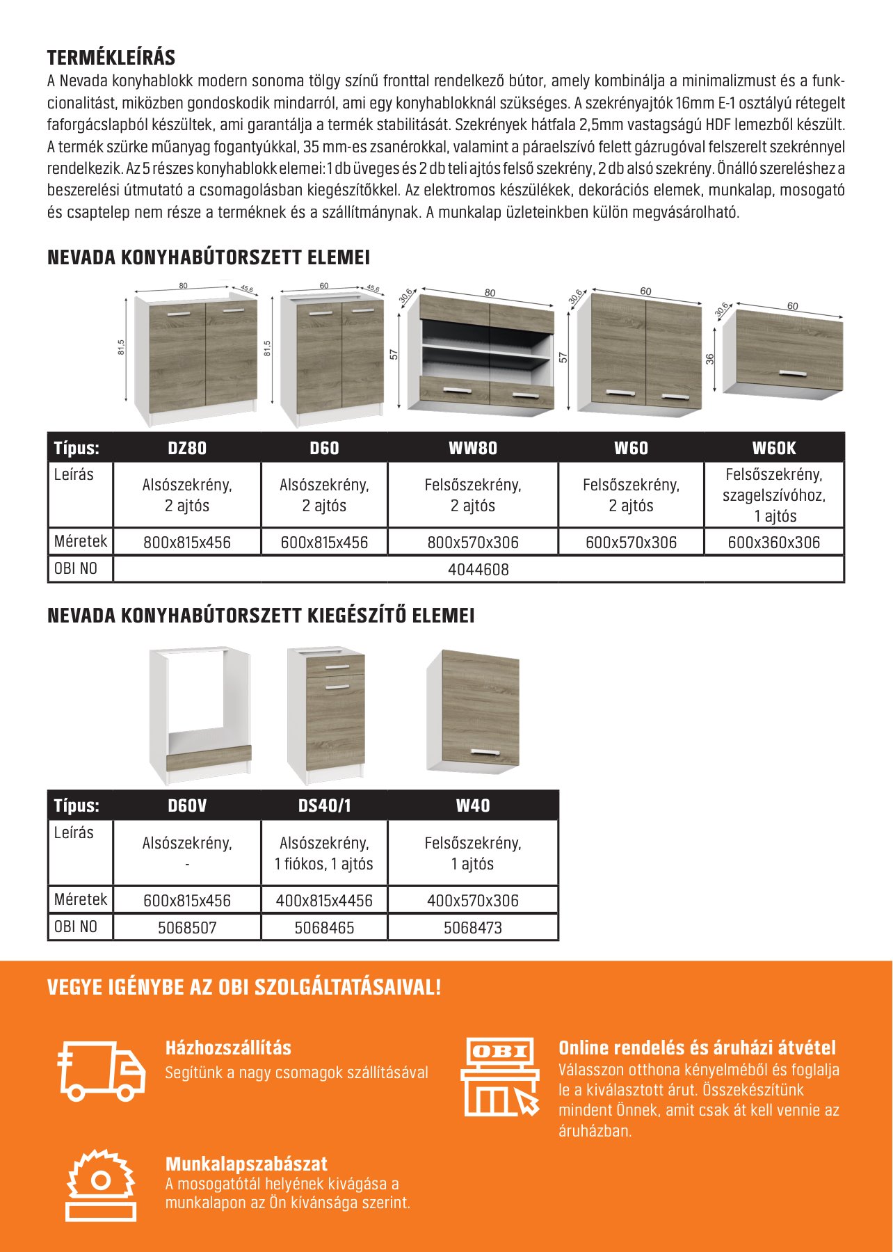 Back of the Nevada kitchen brochure