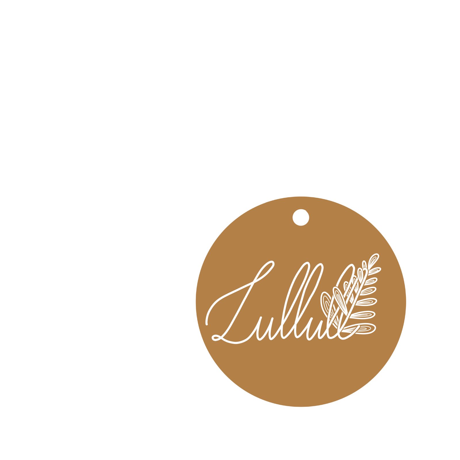 The Lulu logo on a round kraft label