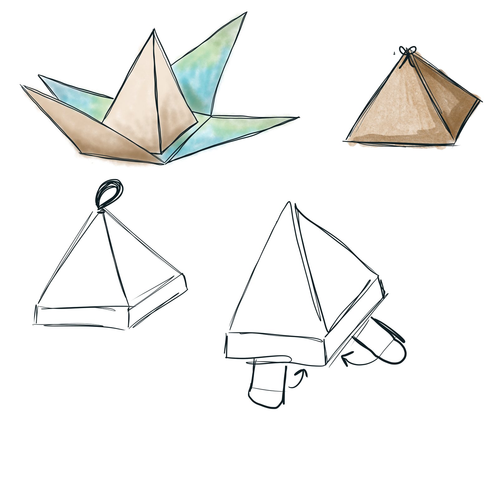 Sketches of triangular and pyramid boxes