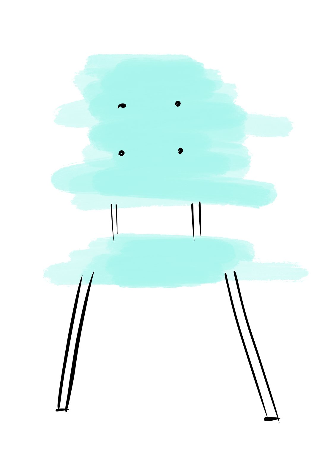 A chair painted in mint brush strokes