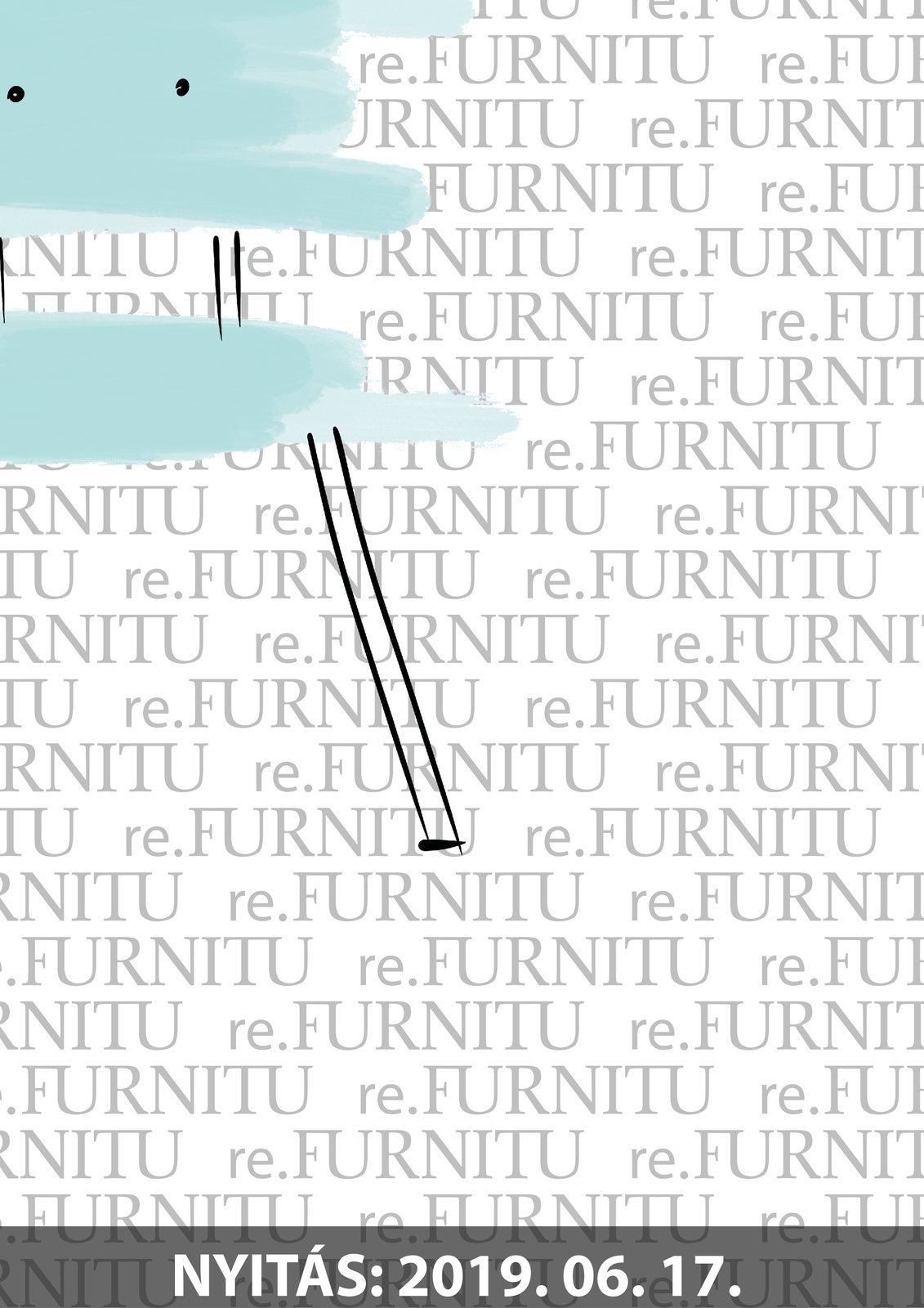 Opening poster with the mint chair over the wordmark pattern