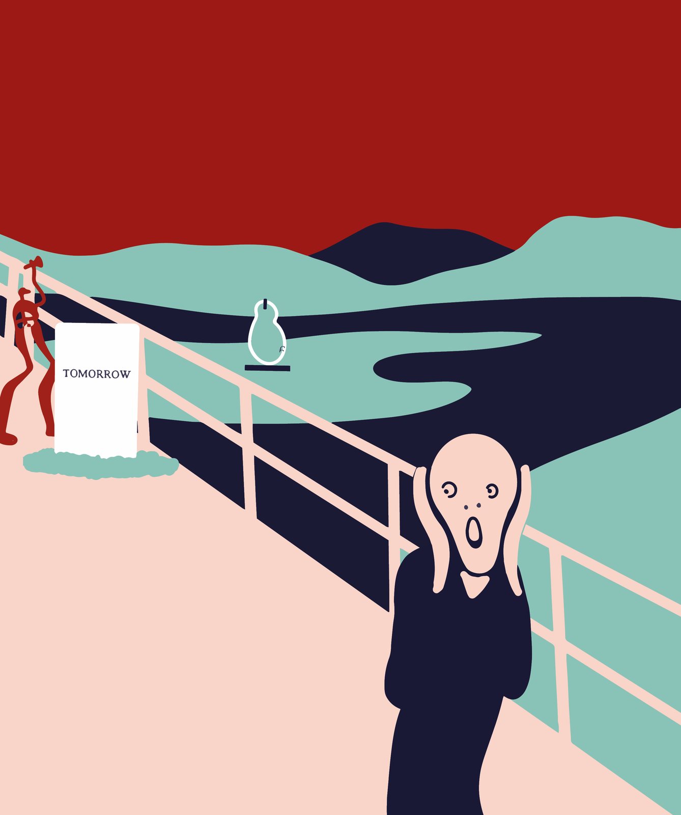 Illustration after Munch’s The Scream on pink and mint