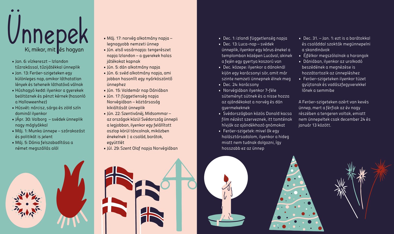 Holidays spread with seasonal illustrations