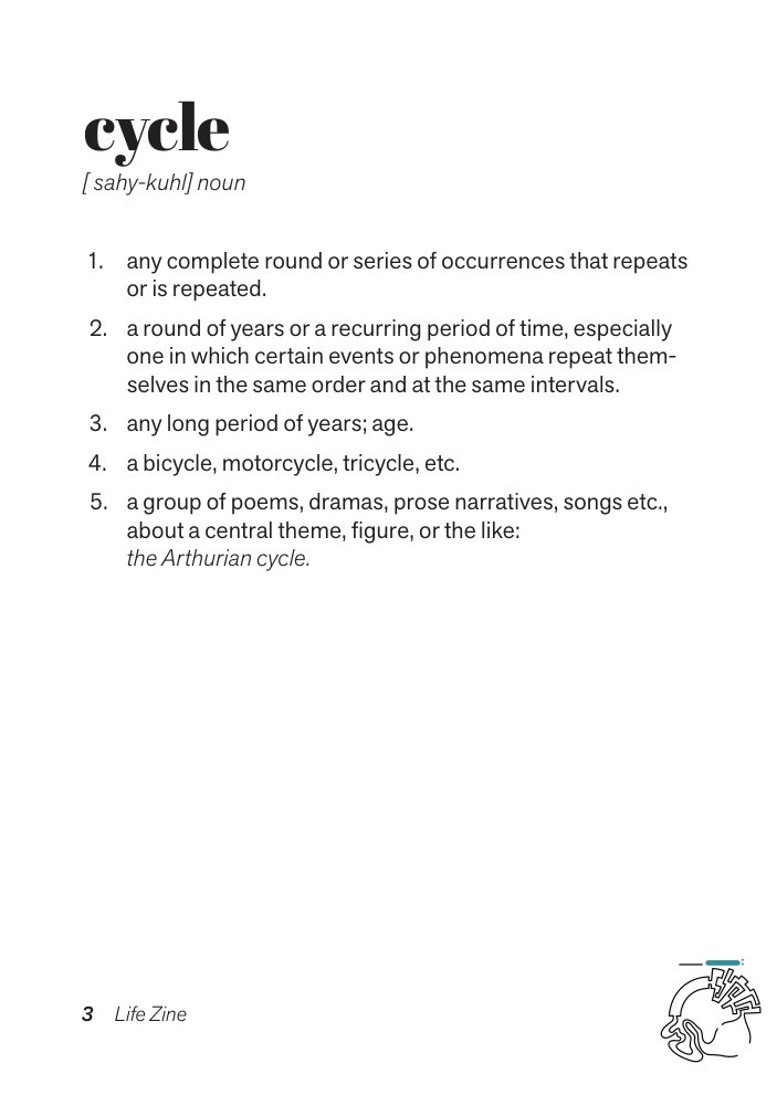 Zine page: cycle, with dictionary definitions