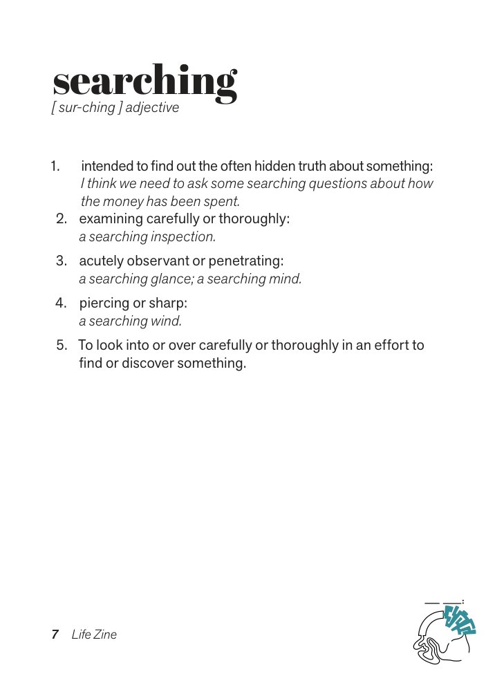 Zine page: searching, with dictionary definitions