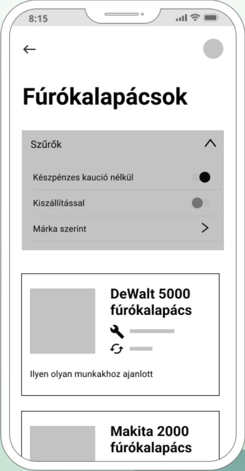 Wireframe: lenders for a tool